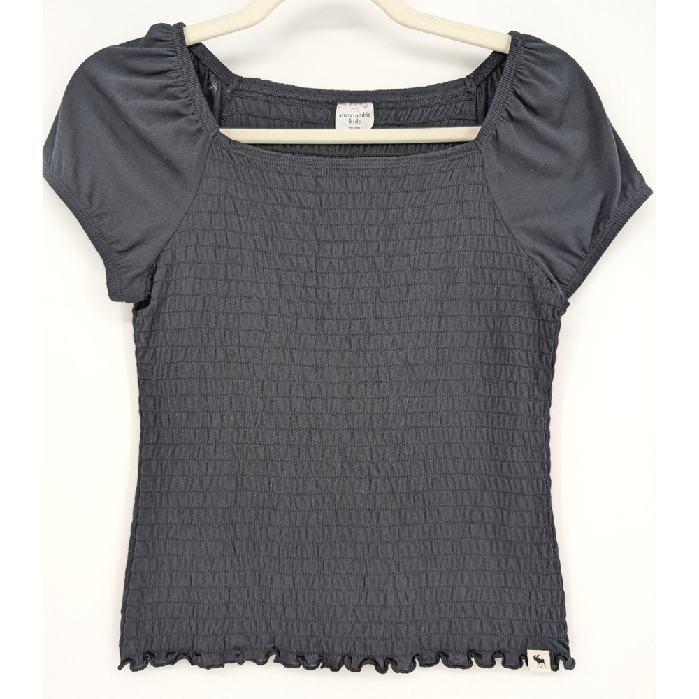 Abercrombie Kids Smocked Top Kids‎ 15/16 Black Square Neck Puff Sleeve Trendy